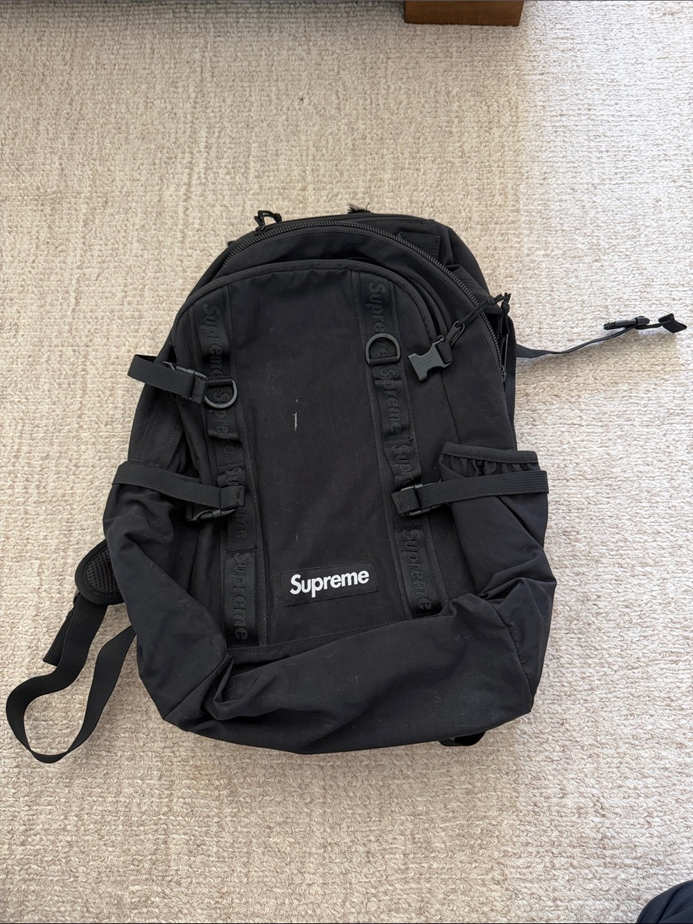 Supreme Black Logo Backpack with Tactical Straps